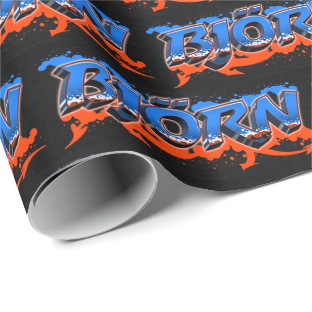 Papel De Presente Björn Vorname Name Graffiti blue orange (Ponta do rolo)