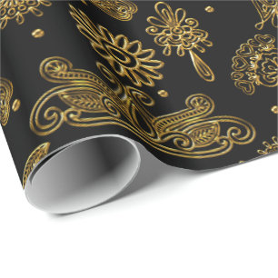 Papel De Presente Black and Dourado Mehndi