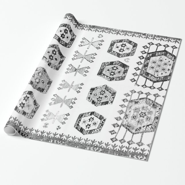 Papel De Presente Black and White Aztec Shape Pattern (Desenrolado)