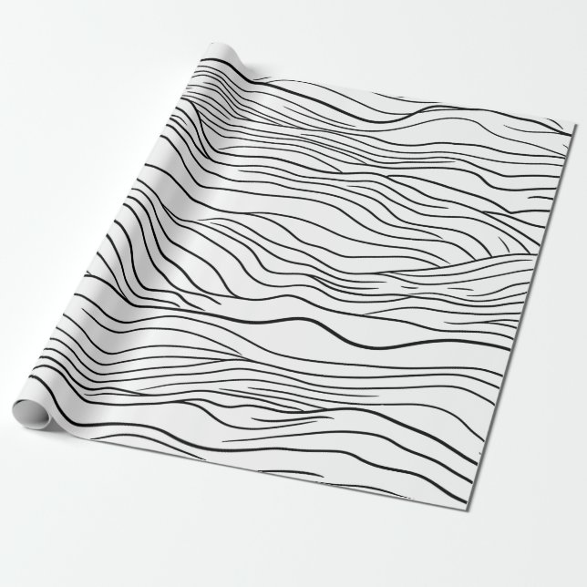 Papel De Presente Black and White Hand-Drawn Wavy Line Pattern (Desenrolado)