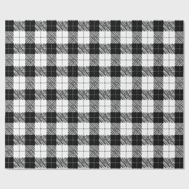 Papel De Presente Black and White Herringbone Wrapping Paper (Aberto)