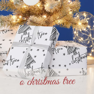 Papel De Presente Black and White O Christmas Tree and Stars