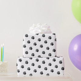 Papel De Presente Black and White Paw Print Pattern