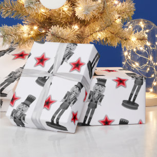Papel De Presente Black and White Red Stars Nutcracker Soldiger
