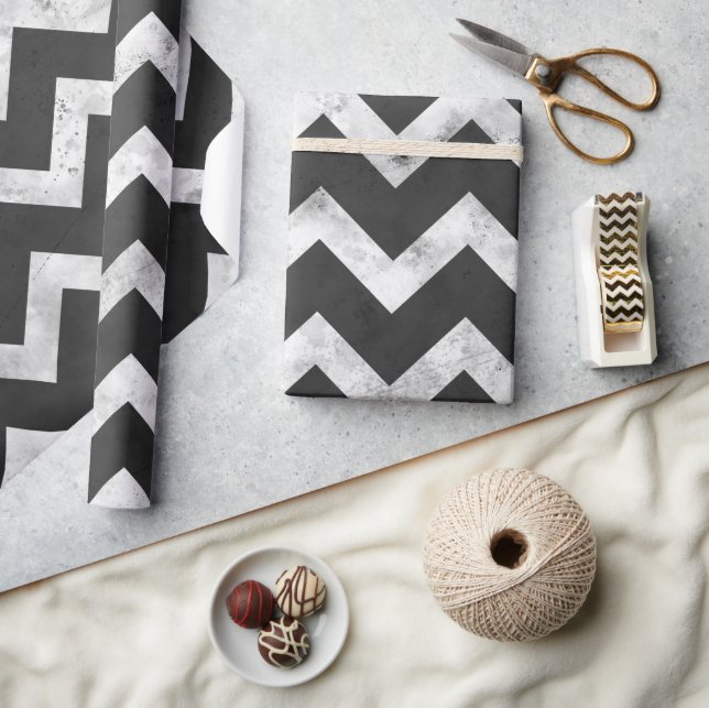 Papel De Presente Black and white Rustic Chevron pattern (Artesanato)