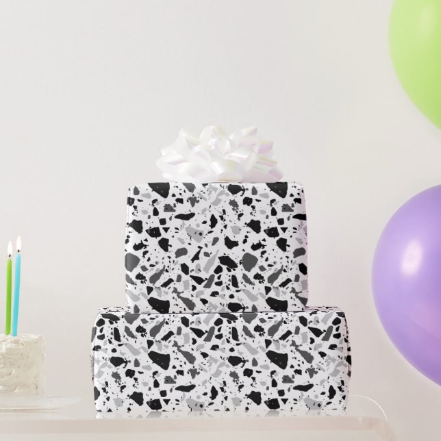 Papel De Presente Black and White Terrazzo (Presentes para festas)