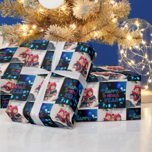 Papel De Presente Black & Blue Midnight Sparkle Neon Glow Ano Novo
