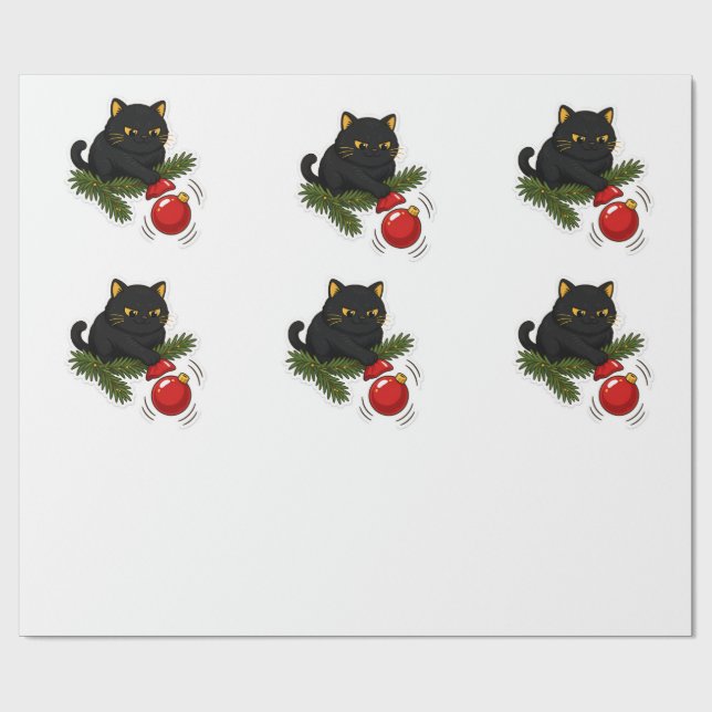 Papel De Presente Black Cat Christmas Bauble Funny Cat Pattern (Aberto)