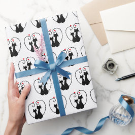 Papel De Presente Black Cat Love Hearts