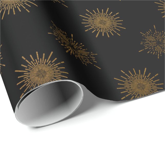 Papel De Presente Black Dourado Sun Stals Galaxy Elegante Chic (Ponta do rolo)