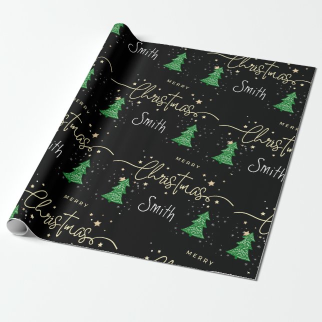 Papel De Presente Black Elegant Script Personalizado Feliz Natal (Desenrolado)
