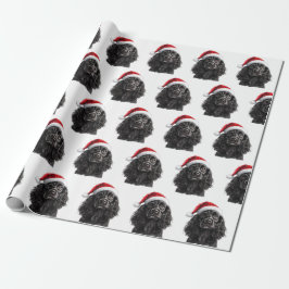 Papel De Presente Black English Cocker Spaniel Dog with Santa Hat