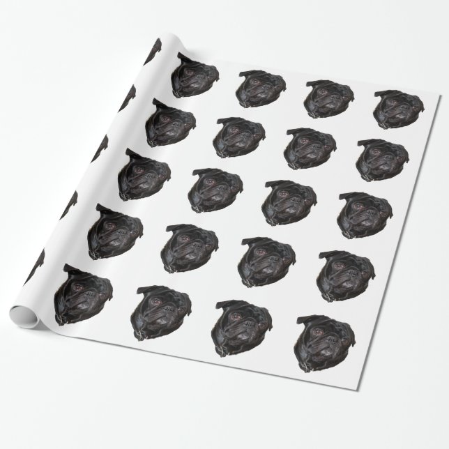 Papel De Presente Black Funny Pug (Desenrolado)