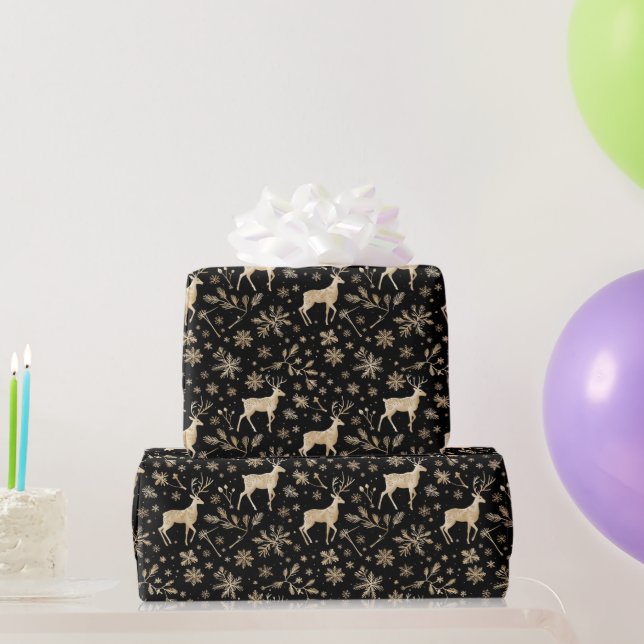 Papel De Presente Black & Gold Deer Wrapping Paper | Elegant Holiday (Presentes para festas)