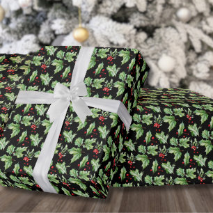 Papel De Presente Black Holly Christmas