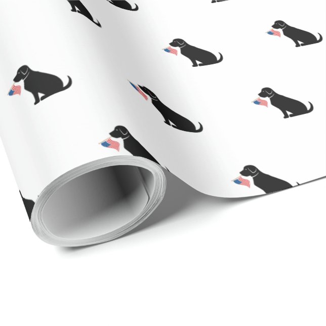 Papel De Presente Black Lab American Flag USA Preppy Pet Love (Ponta do rolo)