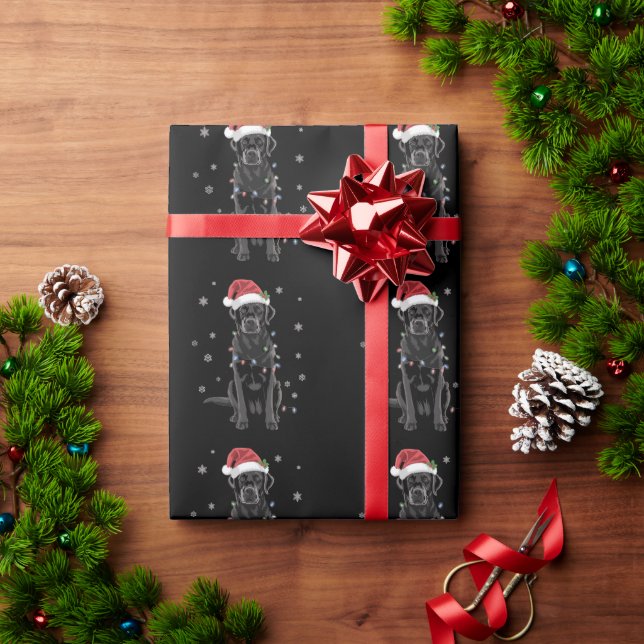 Papel De Presente Black Lab Labrador Árvore de Natal Light Pajama Do (Presente de Natal)