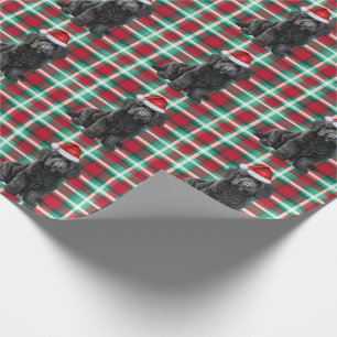 Papel De Presente Black Labradoodle Dog e Holiday Xadrez Natal