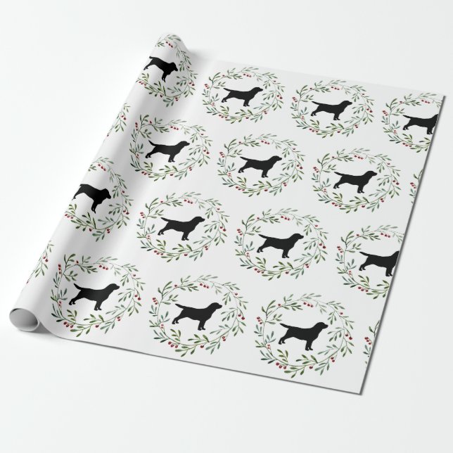 Papel De Presente Black Labrador Christmas Wreath Retriever Dog (Desenrolado)