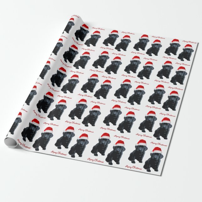 Papel De Presente Black Labrador Feliz Natal Cachorro de Papais noei (Desenrolado)