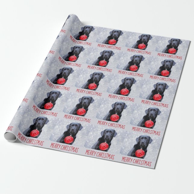 Papel De Presente Black Labrador Feliz Natal - Cão Cachorro Cachorro (Desenrolado)