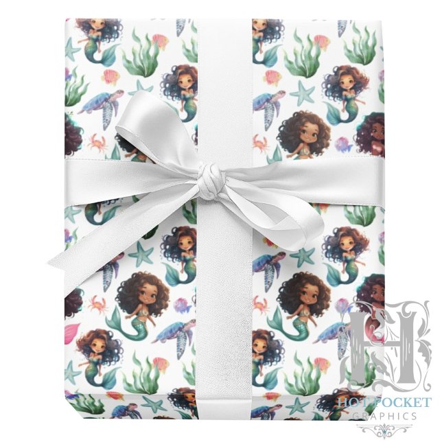 Papel De Presente Black Mermaid Wrapping Paper in White (Criador carregado)