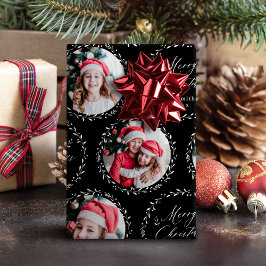 Papel De Presente Black Modern Script Merry Christmas Family 6 photo