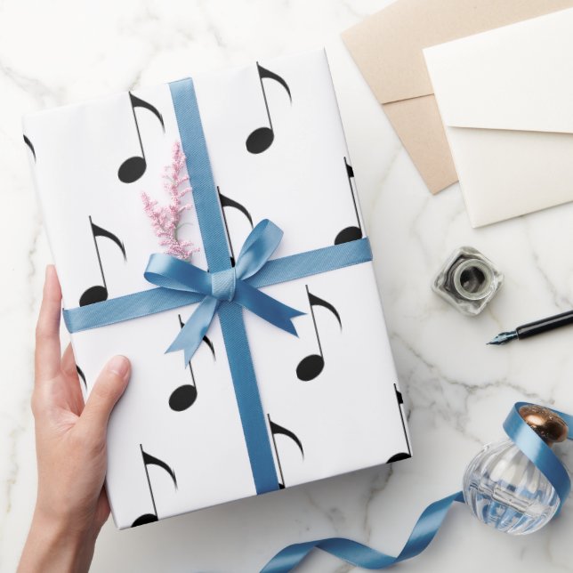 Papel De Presente Black Music Notes On White (Presentear)