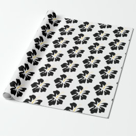 Papel De Presente Black on White Hibiscus