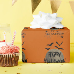 Papel De Presente Black Orange Spooky Spider Feliz Padrão de Hallowe
