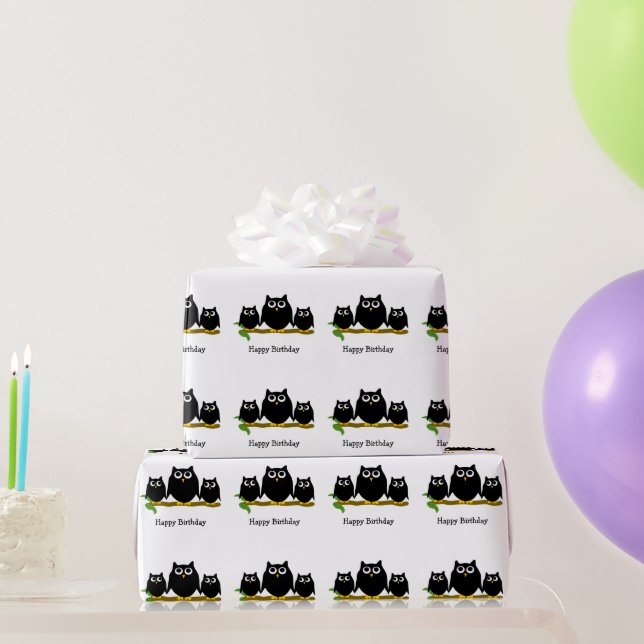 Papel De Presente Black Owls Design Birthday Gift (Presentes para festas)