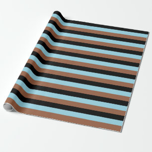 Papel De Presente Black, Pastel Blue e Brown Stripes