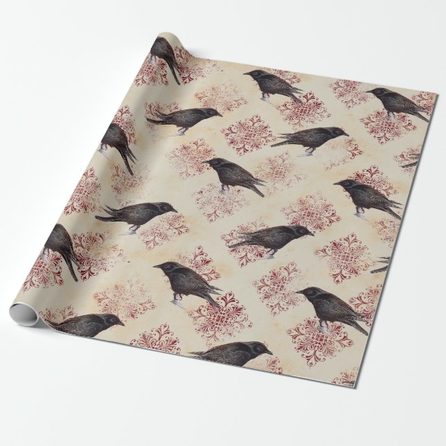 Papel De Presente Black Raven e Burgundy Damask (Desenrolado)