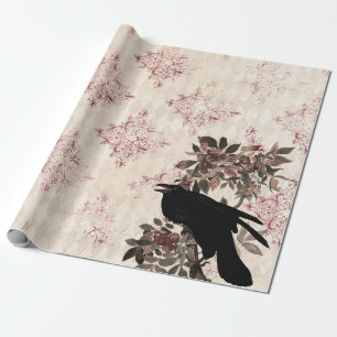Papel De Presente Black Raven sobre Branch Burgundy Damask