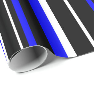 Papel De Presente Black, Royal Blue e White Stripe