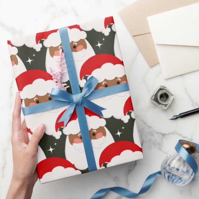 Papel De Presente Black Santa Claus Sparkle Aestético Xmas Green (Presentear)