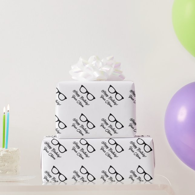 Papel De Presente Black spectacles personalized Happy Birthday (Presentes para festas)
