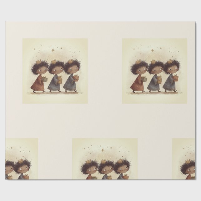 Papel De Presente Black Three Wise Men Nativity Wrapping Paper 1 (Aberto)