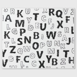 Papel De Presente Black & White Alphabet Pattern Wrapping Paper