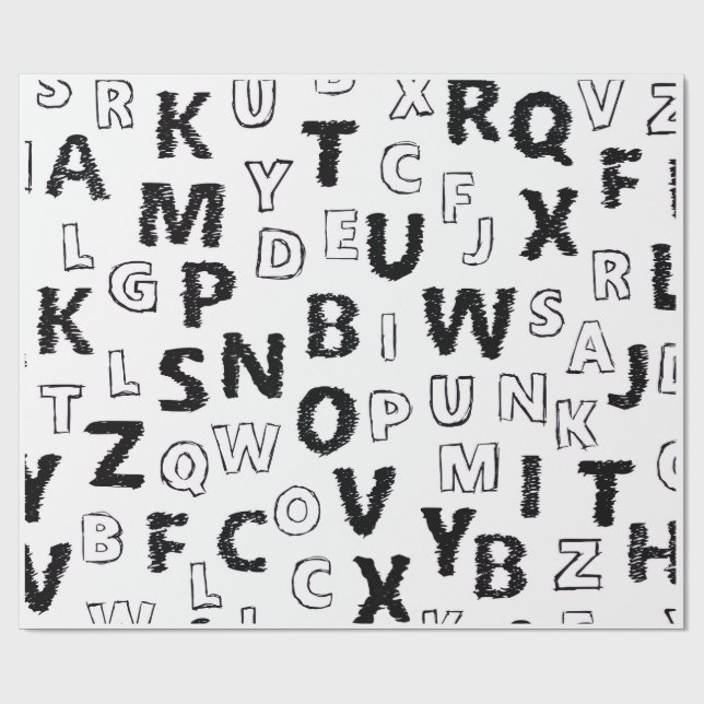 Papel De Presente Black & White Alphabet Pattern Wrapping Paper (Aberto)