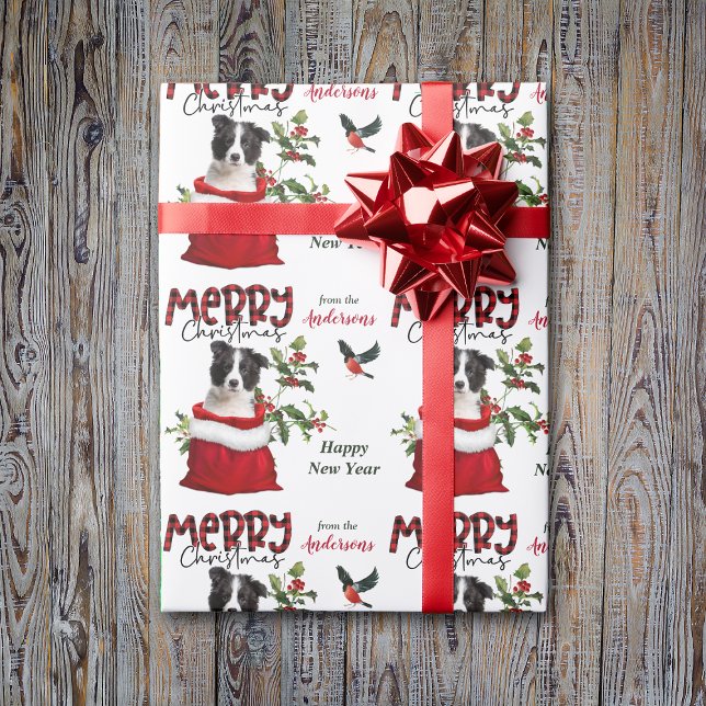 Papel De Presente Black White Border Collie Puppy Christmas Gift Bag (Criador carregado)