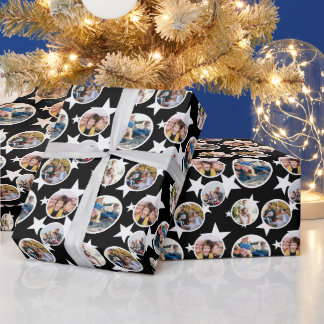 Papel De Presente Black White Stars Stripes Round Photos Christmas