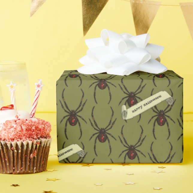 Papel De Presente Black Widow Spider Halloween Pixel Art Pattern (Festa de aniversário)