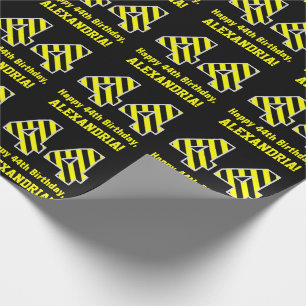 Papel De Presente Black & Yellow Striped "44"; 44 Birthday + Name
