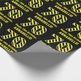 Papel De Presente Black & Yellow Striped "70"; 70 Birthday + Name