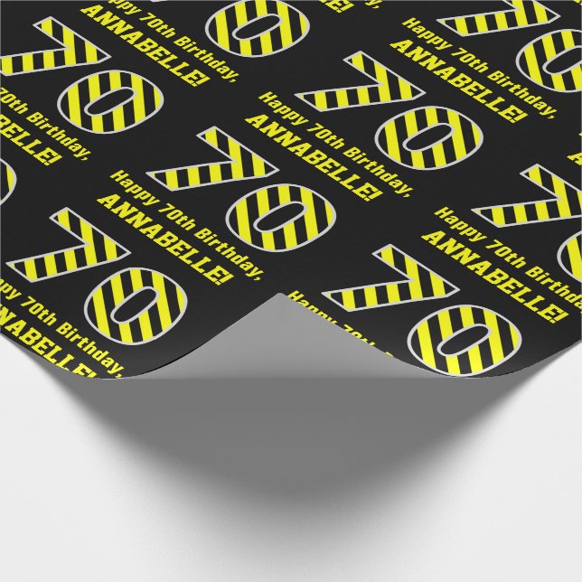 Papel De Presente Black & Yellow Striped "70"; 70 Birthday + Name (Ponta)