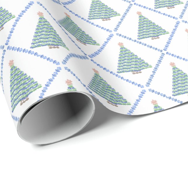 Papel De Presente Block Print Flower Christmas Wrapping Paper (Ponta do rolo)