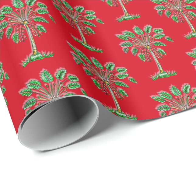 Papel De Presente Block Print Palmetto Christmas Wrapping Paper (Ponta do rolo)
