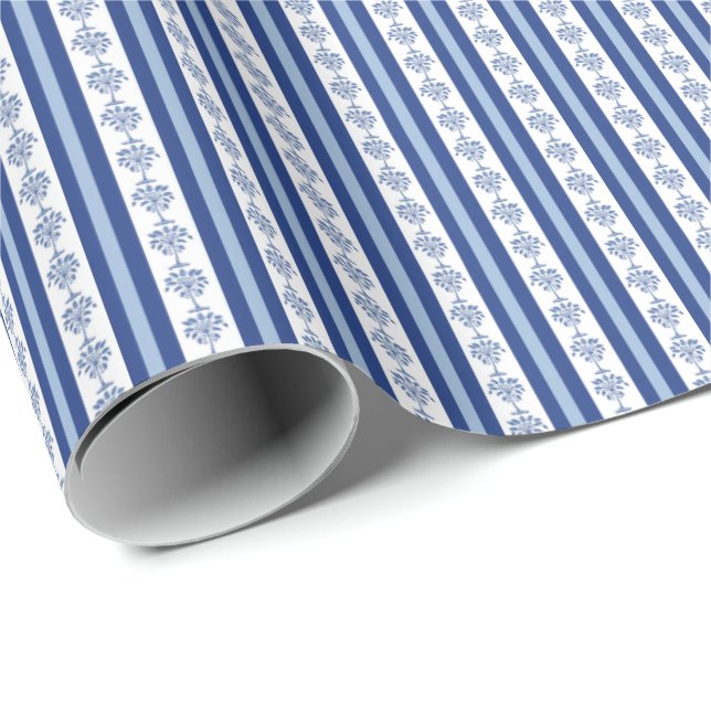 Papel De Presente Block Print Palmetto Stripes Wrapping Paper (Ponta do rolo)
