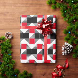 Papel De Presente Bloco de cores geométricas vermelho e preto modern